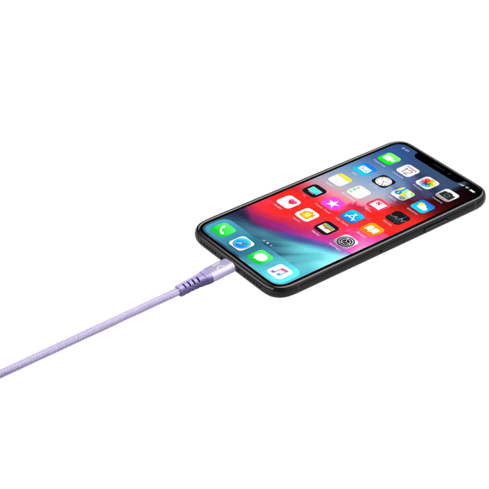 C&acirc;ble USB-C vers Lightning certifi&eacute; MFi Apple m&eacute;tallis&eacute; tress&eacute; Charge/sync (1M), Violet Lilas
