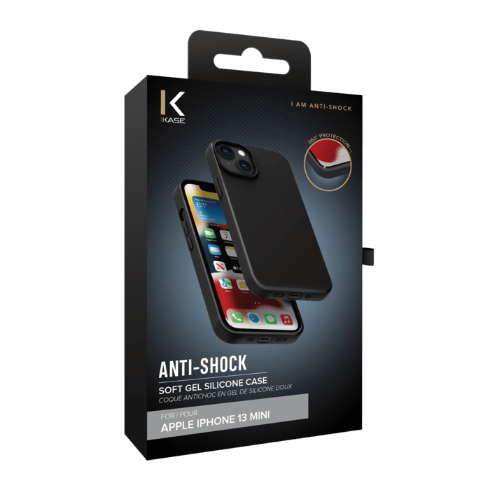 Anti-Shock Soft Gel Silicone Case for Apple iPhone 13 mini, Satin Black