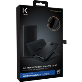 Étui et Coque slim magnétique 2-en-1GEN 2.0 pour Samsung Galaxy Galaxy J3 (2017), Noir (v. EU/Asie - J330FDS & J330GDS)