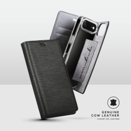 Diarycase 2.0 Coque clapet en cuir v&eacute;ritable avec support aimant&eacute; et fabriqu&eacute; avec un &eacute;tui en plastique recycl&eacute; pour Apple iPhone Air, Noir Minuit