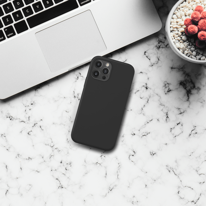 (O) Coque antichoc en gel de silicone doux pour Apple iPhone 12/12 Pro, Noir satin