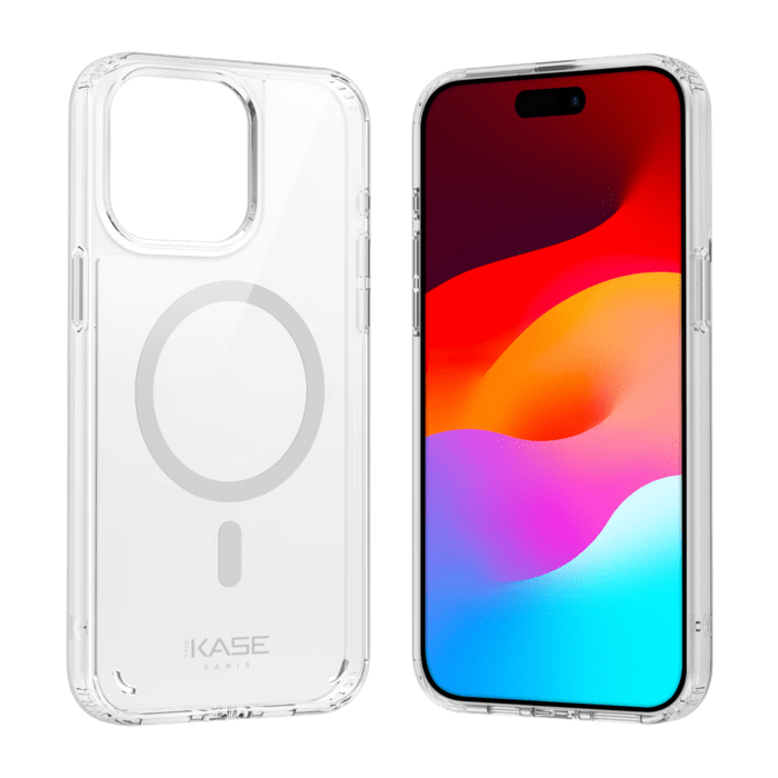 Coque antibact&eacute;rienne antichoc magn&eacute;tique invisible Fabriqu&eacute; Avec du 75% Plastique Recycl&eacute; pour Apple iPhone 15 Pro Max, Transparente