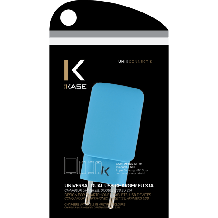 Chargeur Universel Double USB (EU) 3.1A, Bleu ciel