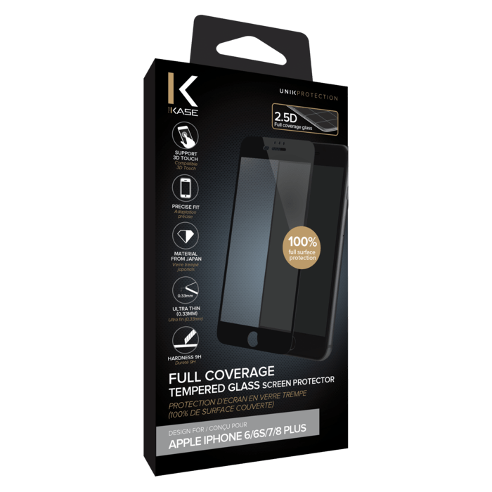 Full Coverage Tempered Glass Screen Protector for Apple iPhone 6/6s/7/8 Plus, Black