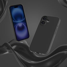 Coque antichoc en gel de silicone doux pour 55% de plastique recycl&eacute; Apple iPhone 16, Noir satin