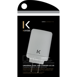 Chargeur Universel Double USB (US) 3.1A, Argent