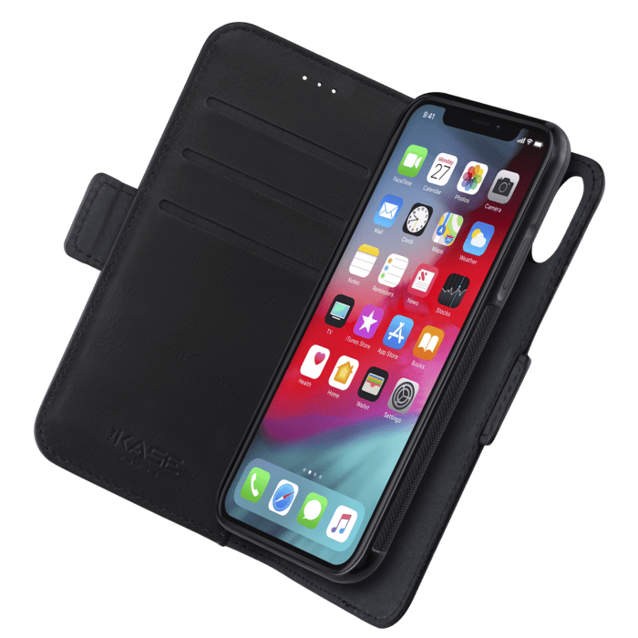 Robusto portafoglio e custodia magnetica 2-in-1 per Apple iPhone X / XS, nero onice