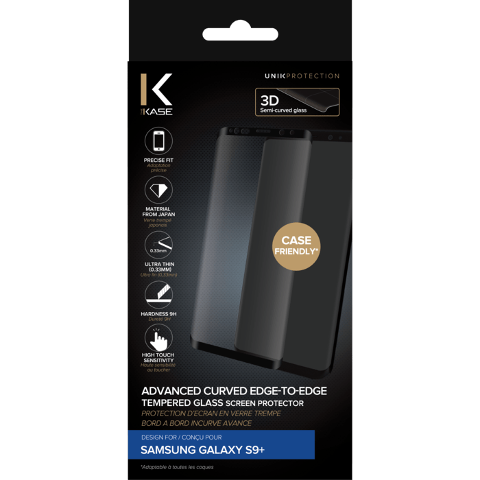 Protection d'&eacute;cran en verre tremp&eacute; Bord &agrave; Bord Incurv&eacute; avanc&eacute; pour Samsung Galaxy S9+, Noir