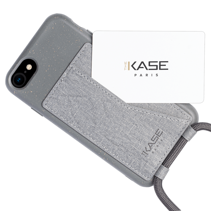 Coque antibact&eacute;rienne Vegan bio en bandouli&egrave;re pour Apple iPhone 6/6s/7/8/SE 2020/SE 2022, Gris lave