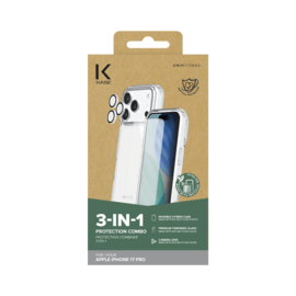 Pack combin&eacute; 3 en 1 (Coque Hybride Invisible, &Eacute;cran en Verre Tremp&eacute; de Qualit&eacute; Sup&eacute;rieure et Protecteur de l&rsquo;objectif de la cam&eacute;ra) pour Apple iPhone 17 Pro, Transparente