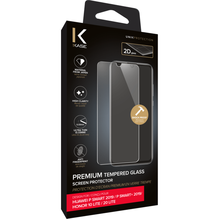 Protection d'&eacute;cran premium en verre tremp&eacute; pour Huawei P Smart 2019/ P Smart+ 2019/ Honor 10 lite/ Honor 20 Lite, Transparent