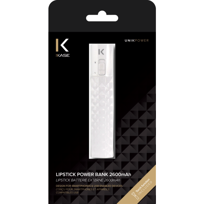 Lipstick Batterie Externe 2600 mAh, Blanc