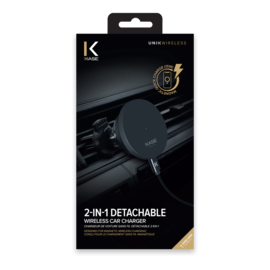 Chargeur de voiture sans fil d&eacute;tachable 2-en-1 (15W), Noir Carbone