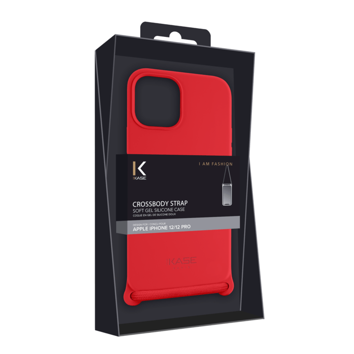 Coque en gel de silicone doux en bandouli&egrave;re pour Apple iPhone 12/12 Pro, Rouge Ardent