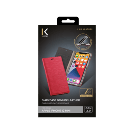 Custodia flip Diarycase 2.0 in vera pelle con supporto magnetico per Apple iPhone 12 mini, rosso bordeaux