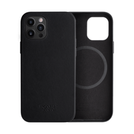 Coque magnétique en cuir véritable artisanal pour Apple iPhone12/12 Pro, Minuit Noir
