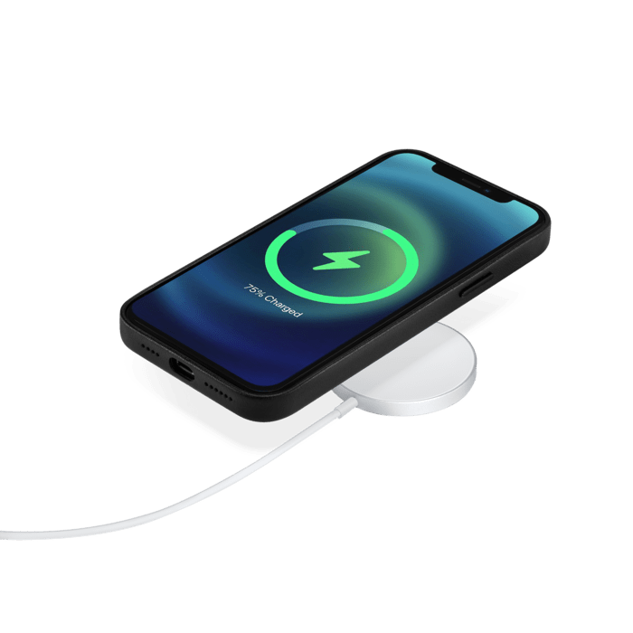 Coque magn&eacute;tique en cuir v&eacute;ritable artisanal pour Apple iPhone 12 Pro Max, Minuit Noir