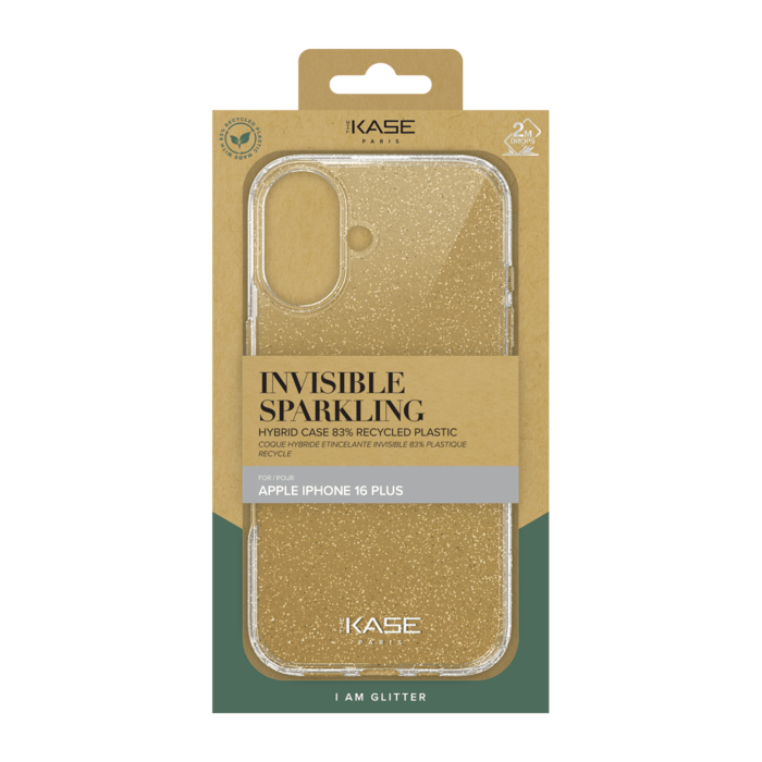 Coque hybride &eacute;tincelante invisible GEN 2.0 83% de plastique recycl&eacute; pour Apple iPhone 16 Plus, Transparente