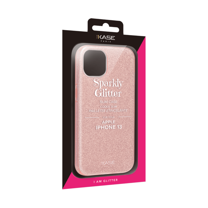 Coque slim&nbsp;paillet&eacute;e &eacute;tincelante pour Apple iPhone 13, Or Rose