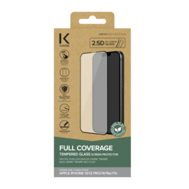Protection d'&eacute;cran en verre tremp&eacute; (60% verre tremp&eacute; recycl&eacute;) pour Apple iPhone 13/13 Pro/14/16e/17e, Noir