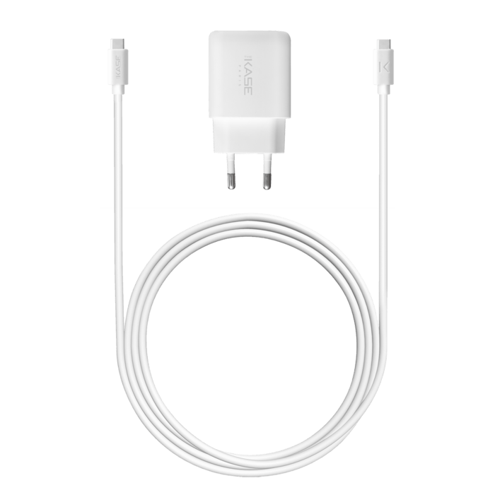 PowerPort Speed LITE 20W Dual USB EU Wall Charger + USB-C to USB-C Fast Charge/Sync Cable, White