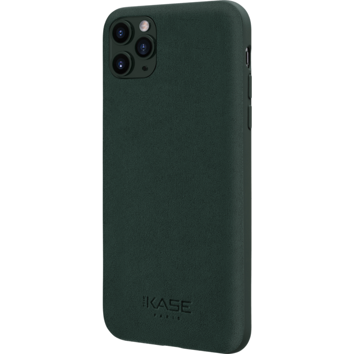 Coque en Su&egrave;de Alcantara pour Apple iPhone 11 Pro Max, Vert minuit