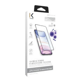 Protection d’écran antibactérienne en verre trempé ultra-résistant à bords incurvés pour Apple iPhone XS Max/11 Pro Max, Noir