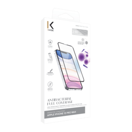 Protection d&rsquo;&eacute;cran antibact&eacute;rienne en verre tremp&eacute; ultra-r&eacute;sistant (100% de surface couverte) pour Apple iPhone 13 Pro Max, Noir