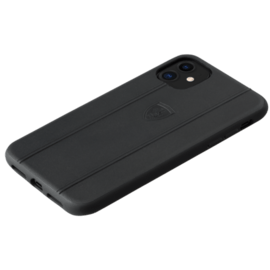 Coque Ferrari Off Track en cuir véritable pour Apple iPhone 11, Noire