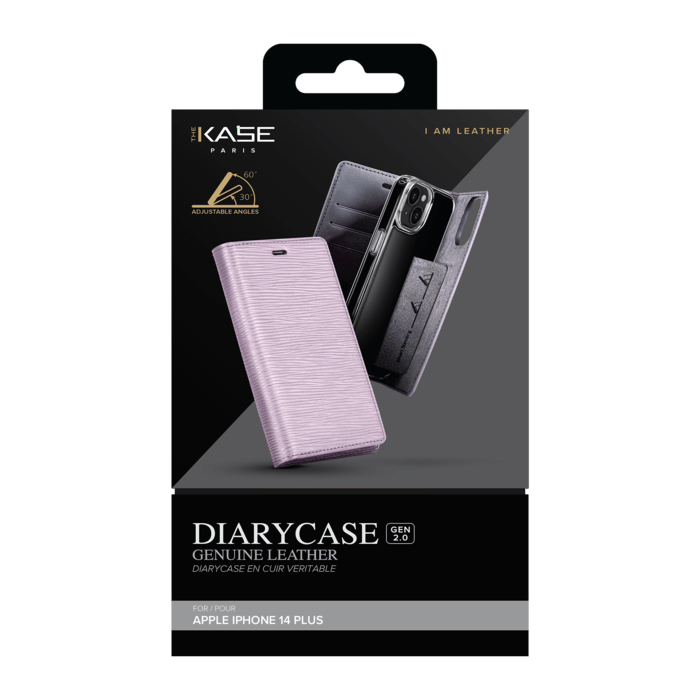 Diarycase 2.0 Coque clapet en cuir v&eacute;ritable avec support aimant&eacute; pour Apple iPhone 14 Plus, Mauve Lilas
