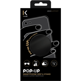 POP-UP Poign&eacute;e & support smartphone, Noir Chrom&eacute;
