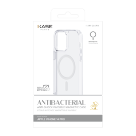 Coque antibact&eacute;rienne antichoc magn&eacute;tique invisible pour Apple iPhone 14 Pro, Transparente