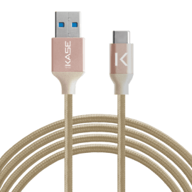C&acirc;ble USB 3.2 Gen 2 charge rapide USB-C vers USB-A m&eacute;tallis&eacute; tress&eacute; Charge/sync (1M), Or