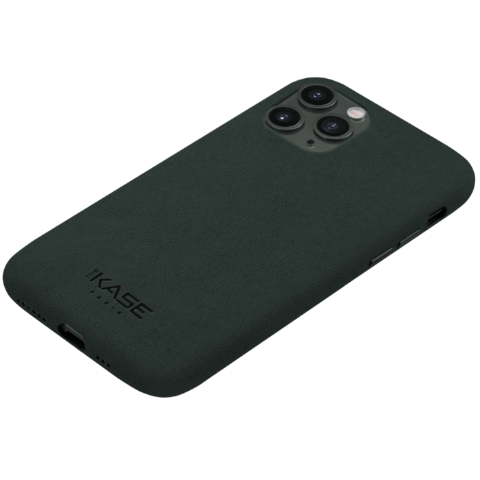 Coque en Su&egrave;de Alcantara Deluxe pour Apple iPhone 11 Pro, Vert minuit
