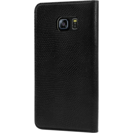 Diarycase Coque clapet en cuir v&eacute;ritable avec support aimant&eacute; pour Samsung Galaxy S6 Edge Plus, Noir L&eacute;zard