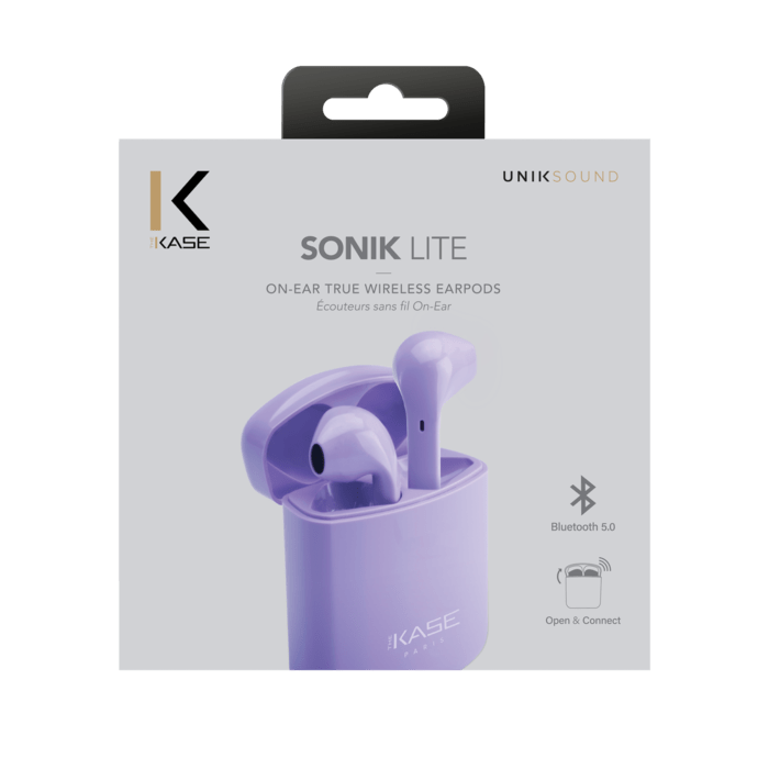 Sonik Lite On-Ear True Wireless Earpods con custodia di ricarica, viola pastello