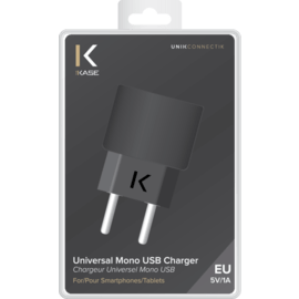 Chargeur Universel Mono USB (EU) 1A, Noir de Jais