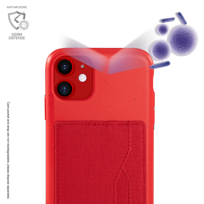 Coque antibactérienne Vegan bio en bandoulière pour Apple iPhone 11, Rouge écarlate
