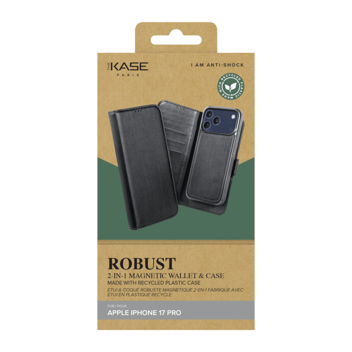Etui & Coque robuste magnétique 2-en-1 et fabriqué avec un étui en plastique recyclé pour Apple iPhone 17 Pro, Noir Onyx