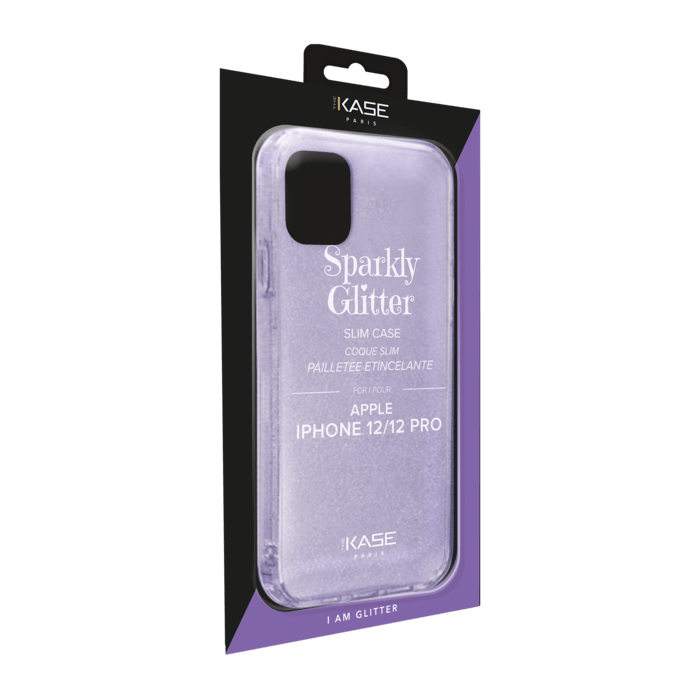 Coque slim&nbsp;paillet&eacute;e &eacute;tincelante pour Apple iPhone 12/12 Pro, Violet