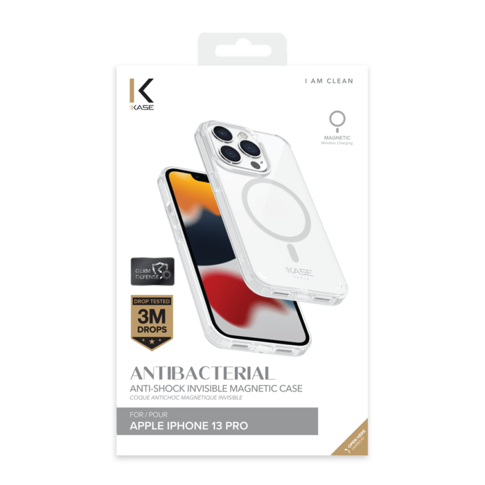 Coque antibact&eacute;rienne antichoc magn&eacute;tique invisible pour Apple iPhone 13 Pro, Transparente