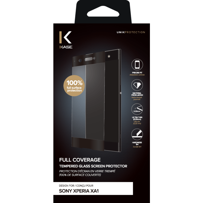 Full Coverage Tempered Glass Screen Protector for Sony Xperia XA1, Black