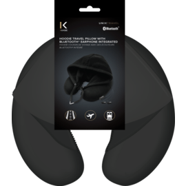 Hoodie Coussin de voyage avec des écouteurs bluetooth intégrés, Noir