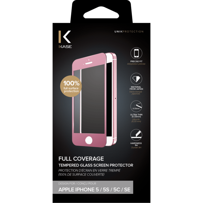 Protection d'écran en verre trempé (100% de surface couverte) pour iPhone 5/5s/SE, Or rose