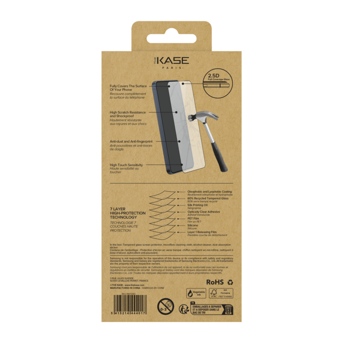 Protection d'&eacute;cran en verre tremp&eacute; (60% verre tremp&eacute; recycl&eacute;) pour Samsung Galaxy S26+ 5G, Noir