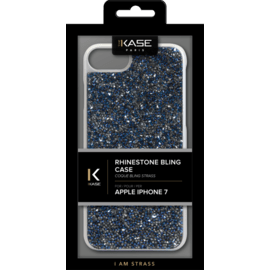 Coque Bling Strass pour Apple iPhone 6/6s/7/8/SE 2020/SE 2022, Bleu Saphir & Argent