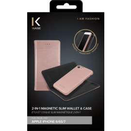 &Eacute;tui et Coque slim magn&eacute;tique 2-en-1 pour Apple iPhone 6/6s/7/8/SE 2020, Or Rose